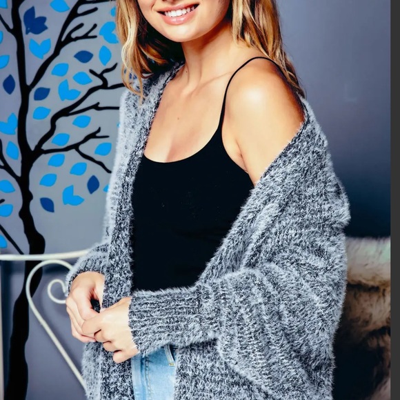 🆕 Grey Batwing Sweater Open Cardigan - Picture 2 of 8